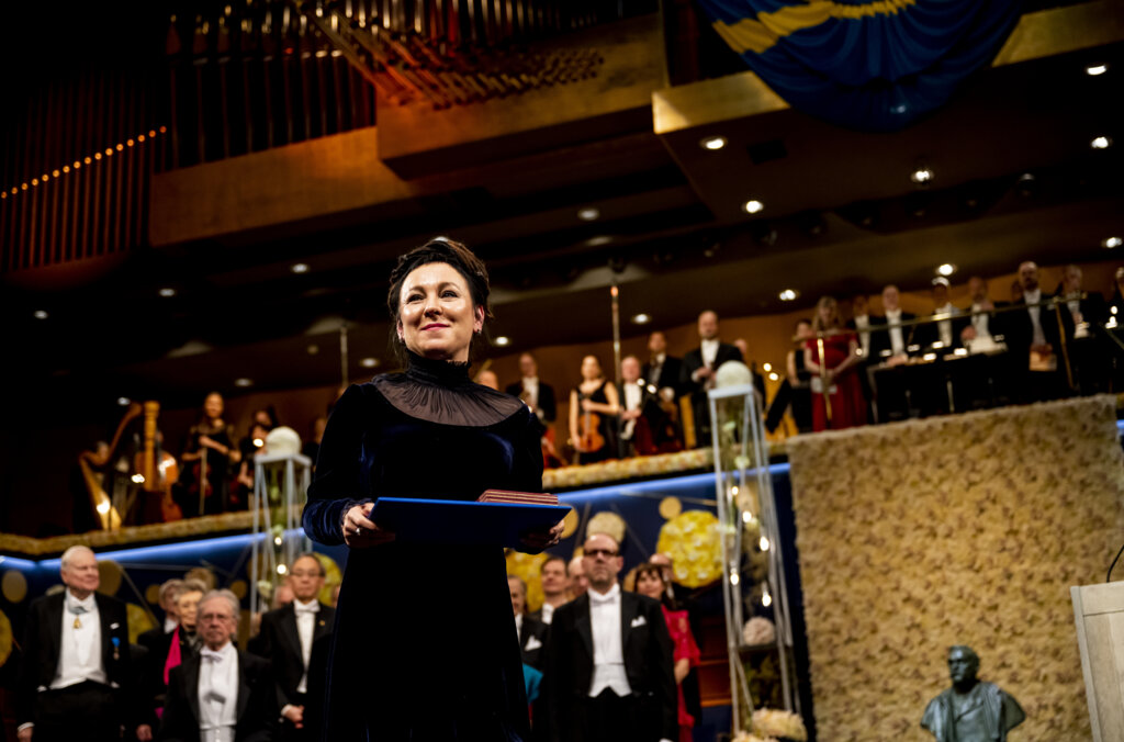 Olga Tokarczuk after receiving her Nobel Prize